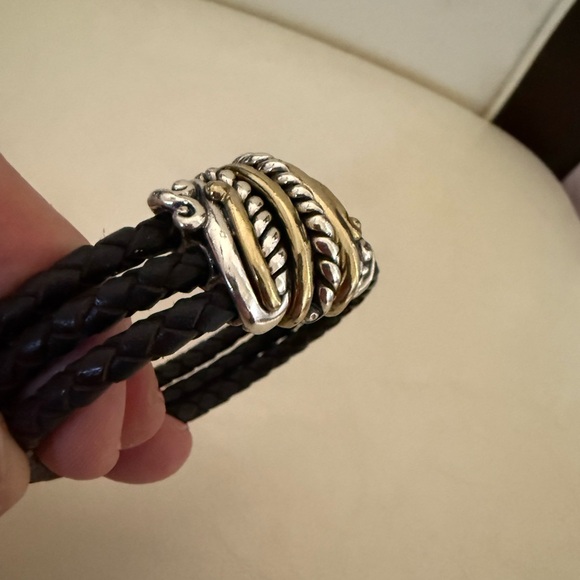 Carolyn Pollack Relios 925 Silver, Brass, and Leather Bracelet w/ Magnetic Clasp - Picture 3 of 11